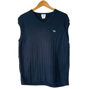LACOSTE Men’s Sweater Vest Ribbed Dark Academia Preppy Navy Large